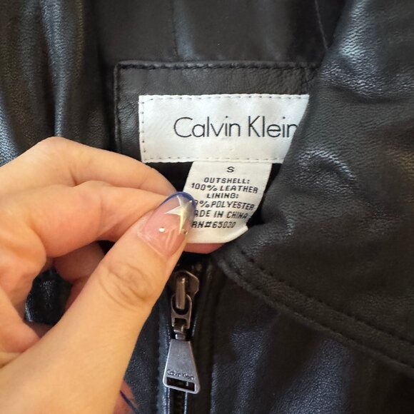 VINTAGE CALVIN KLEIN Y2K 90S STYLE PADDED LEATHER JACKET SIZE SMALL - Picture 2 of 11